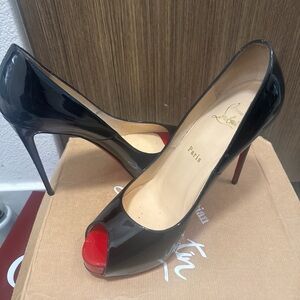 Christian Louboutin Glossy Black and Red Peep Toe Heels